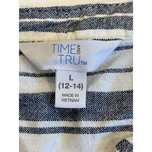 Time and Tru Womens Striped Sheath Dress Split V Neck Round Hem White Gray SZ L - Picture 6 of 8